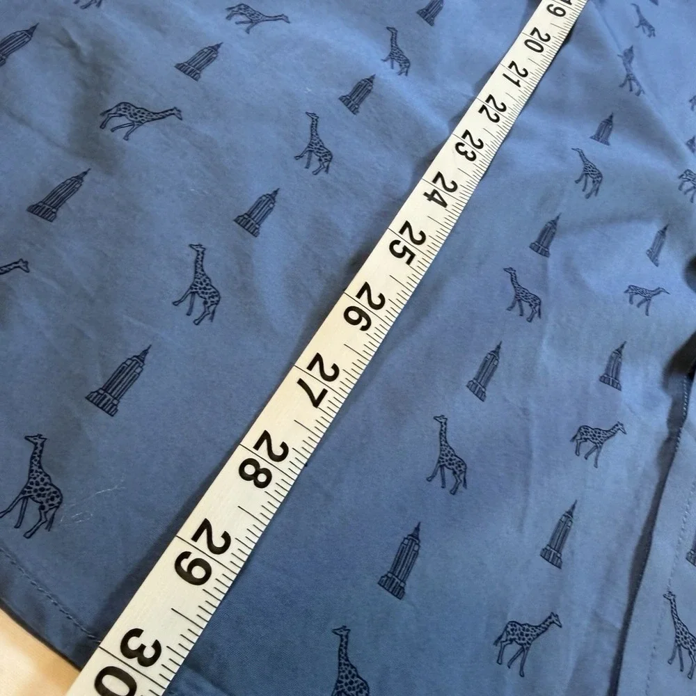 Banana Republic Shirt Mens L Blue Giraffe Empire State Building Slim Fit EUC